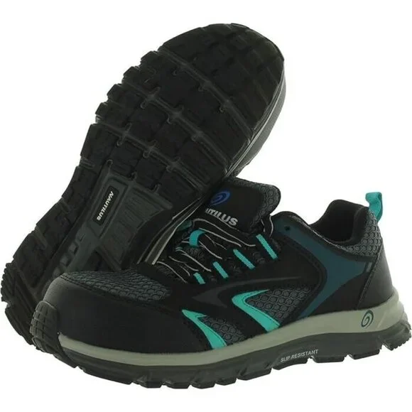 Nautilus Mens Safety Toe Work Shoes Black Teal Slip Resistant EH Rated Sneakers - Picture 2 of 4